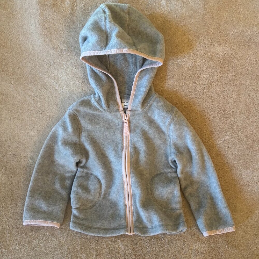 CARTER'S Girl's FLEECE ZIPPERED HOODIE Size 24 Mth in Heather Gray & Pink